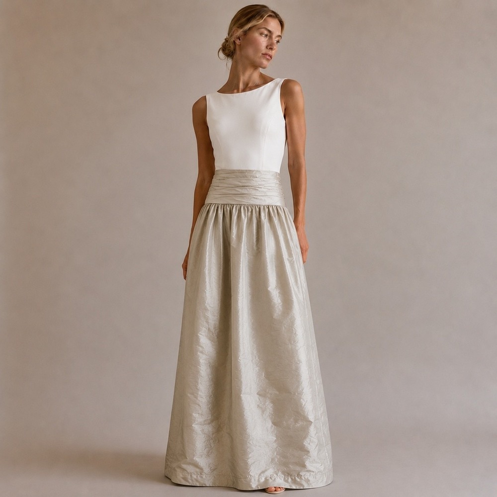 Watters & Watters Vintage Silk Shantung Maxi Dress Ivory Sz 14